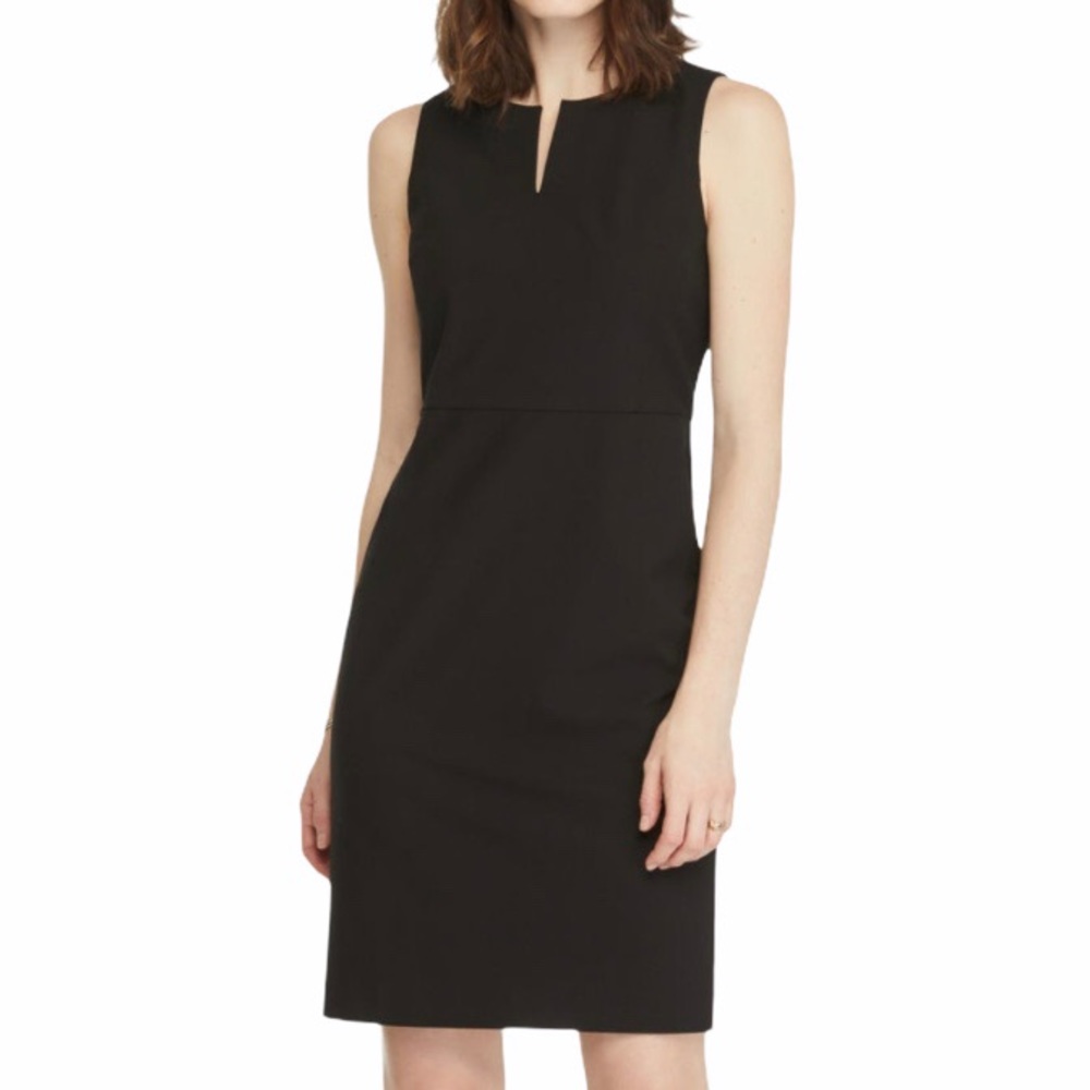 Ann Taylor Black Split Neck Wool Sheath Dress 6